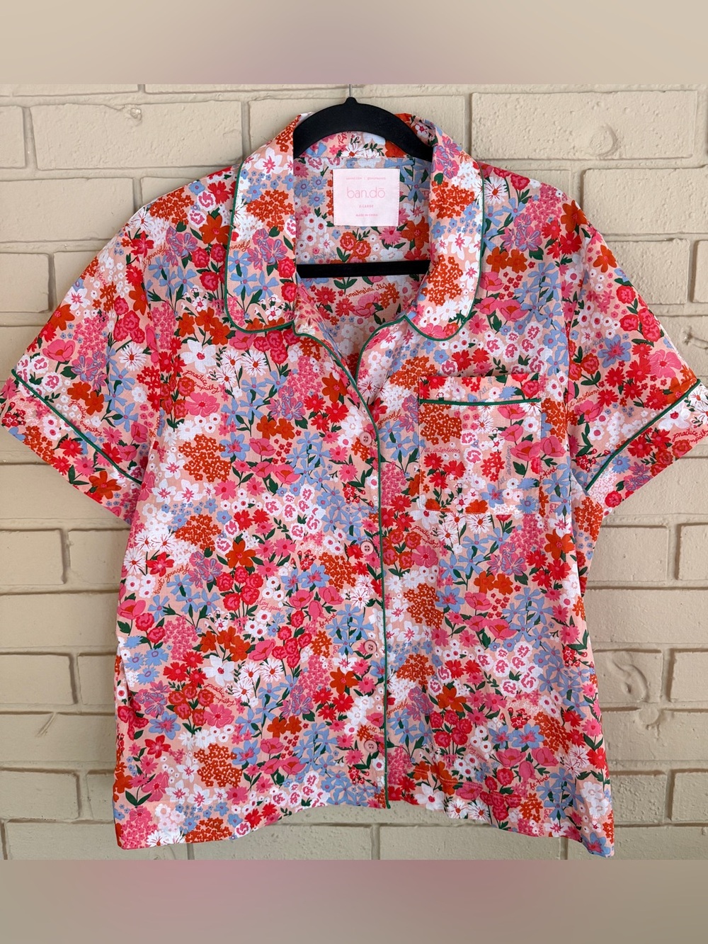 Ban.do Floral 100% Cotton Button Front Pajama Top Pjs Women’s Size XL Lounge